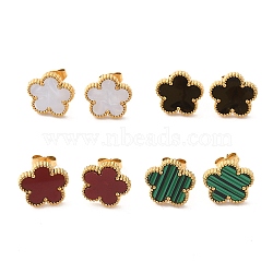 Flower Golden 304 Stainless Steel Stud Earrings, with Resin, Mixed Color, 13x13mm(EJEW-H129-03G-05)