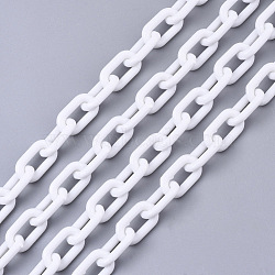 Opaque Acrylic Cable Chains, Oval, White, 13x8x2mm, 19.68 inch(50cm)/strand(SACR-N010-002L)