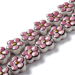 Handmade Porcelain Flower Beads Strands, Pink, 16.5~17x17~17.5x7.5~7.8mm, Hole: 1.6~1.8mm, about 20pcs/strand, 12.56~12.68 inch(31.9~32.2cm)(PORC-F003-01F)