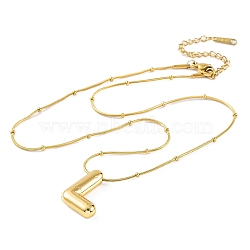 Ion Plating(IP) Initial Letter 304 Stainless Steel Pendant Necklaces, Real 18K Gold Plated, Letter L, 15.91 inch(40.4cm), Pendant: 19~23.5x13~19mm(NJEW-R265-05G-L)