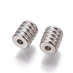 Tarnish Resistant 201 Stainless Steel Grooved Beads, Column, Stainless Steel Color, 6x5mm, Hole: 1.5mm(STAS-P239-06P)