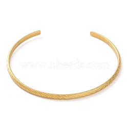 Ion Plating(IP) 304 Stainless Steel Textured Open Cuff Bangles, Real 14K Gold Plated, Inner Diameter: 2-1/4x2-3/8 inch(5.7x6cm), 3mm(BJEW-G714-01G)