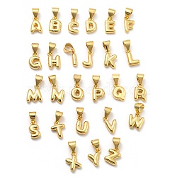 Brass Charms, Real 18K Gold Plated, Long-Lasting Plated, Lead Free & Cadmium Free, Letter Charm, Letter A~Z, 9~10.5x3~8x2~2.5mm, Hole: 5x3.5mm(KK-Z027-14G)