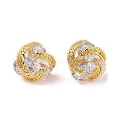 Rack Plating Brass Micro Pave Cubic Zirconia Stud Earrings, Long-lasting Plated, Flower, Golden, Clear, 13x12mm(EJEW-I304-04G-01)