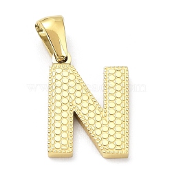 Ion Plating(IP) 316L Surgical Stainless Steel Pendants, Real 18K Gold Plated, Letter Charm, Textured, Letter N, 16.5x11.5x1.6mm, Hole: 3.5mm(STAS-Q247-01G-14)