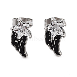 Star Wing 316 Surgical Stainless Steel Pave Clear Cubic Zirconia Stud Earrings for Women Men, Antique Silver, 13.5x7mm(EJEW-Z050-01A-AS)