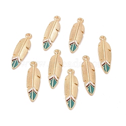 Alloy Enamel Pendants, Light Gold, Indian Feather, Light Gold, 34.5x9.5x2.3mm, Hole: 2.1mm(X-FIND-E032-01LG)