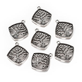 Tibetan Style Alloy Tree Pendants, Cadmium Free & Nickel Free & Lead Free, Rhombus, Antique Silver, 23x20x2mm, Hole: 2mm