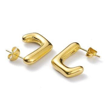 304 Stainless Steel Rectangle Stud Earrings, Half Hoop Earrings for Women, Real 18K Gold Plated, 19.5x16x4mm, Pin: 0.6mm