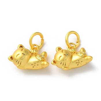 Rack Plating Alloy Charms, Cadmium Free & Lead Free, Cat, Matte Gold Color, 10.5x14x7mm, Hole: 4mm