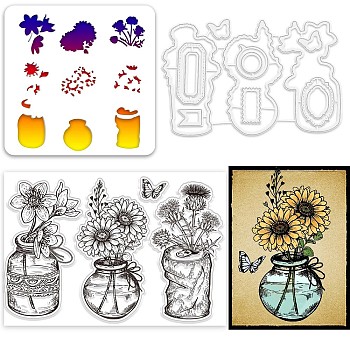 Custom PVC Plastic Clear Stamps, with PET Hollow Out Drawing Painting Stencils and Carbon Steel Cutting Dies Stencils, Vase, 102~200x110~200x0.8~3mm
