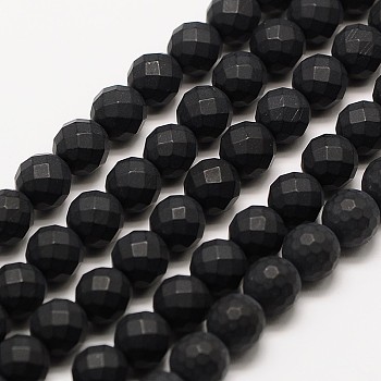 Frosted Natural Black Onyx Bead Strands, Dyed, Faceted(64 Facets) Round, 8mm, Hole: 1.5mm, about 49pcs/strand, 15.5 inch