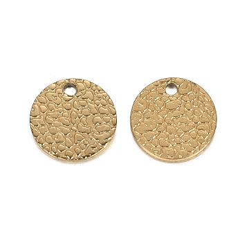 Ion Plating(IP) 304 Stainless Steel Charms, Textured, Laser Cut, Flat Round, Golden, 10x0.8mm, Hole: 1.4mm