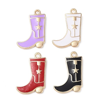 Rack Plating Alloy Enamel Pendants, Cadmium Free & Nickel Free & Lead Free, Golden, Boot Charms, Mixed Color, 23.5x16x2mm, Hole: 1.8mm