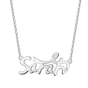 SHEGRACE 925 Sterling Silver Pendant Necklaces, with Cable Chains, Word Sarah, Platinum, 15 inch(38cm)