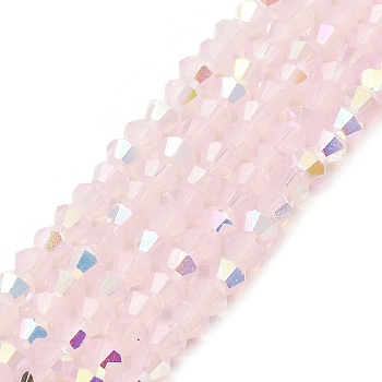 Baking Painted Glass Beads Strands, Imitation Opalite, Faceted, AB Color Plated, Bicone, Pink, 4.5x4mm, Hole: 0.8mm, about 88~89pcs/strand, 13.11''(33.3cm)