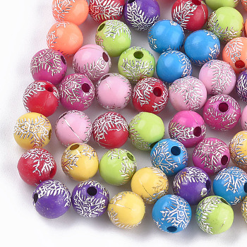 Plating Acrylic Beads, Metal Enlaced, Round with Crucifix Cross, For Easter, Mixed Color, 8mm, Hole: 2mm, about 1800pcs/500g