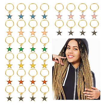 Alloy Enamel Dreadlocks Beads, Braiding Hair Pendants Decoration Clips, Star, Mixed Color, 32mm, 8 style, 4pcs/style, 32pcs/set