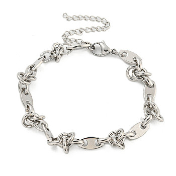 304 Stainless Steel Oval Link Chains Bracelets for Men & Women, Stainless Steel Color, 7-1/8 inch(18cm)
