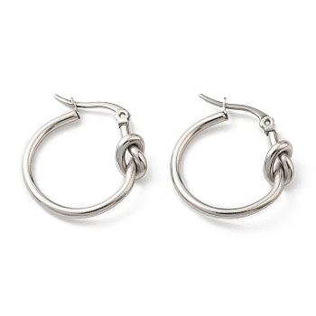 304 Stainless Steel Knot Hoop Earrings, Stainless Steel Color, 24.5x23.5mm