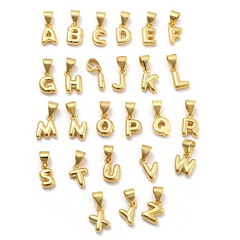Brass Charms, Real 18K Gold Plated, Long-Lasting Plated, Lead Free & Cadmium Free, Letter Charm, Letter A~Z, 9~10.5x3~8x2~2.5mm, Hole: 5x3.5mm