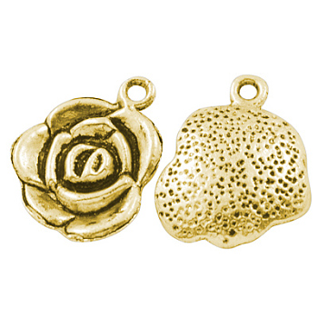 Tibetan Style Alloy Pendants, Rose Flower, Antique Golden, Lead Free & Cadmium Free, 17.5x14x3mm, Hole: 2mm