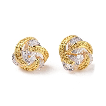 Rack Plating Brass Micro Pave Cubic Zirconia Stud Earrings, Long-lasting Plated, Flower, Golden, Clear, 13x12mm