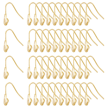 60Pcs Brass Earring Hooks, Ear Wire with Loops, Shell Shape, Golden, 20 Gauge, 16.5x17x5mm, Hole: 2mm, Pin: 0.8mm