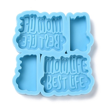 Mother's Day Theme DIY Pendant Silicone Molds, Resin Casting Molds, For UV Resin, Epoxy Resin Jewelry Making, Word Pattern, Deep Sky Blue, 86.5x81x11mm