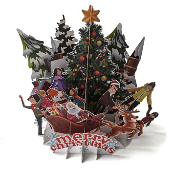 3D Pop Up Paper Greeting Card, with Rectangle Envelope, Christmas Day Invitation Card, Christmas Tree, 115x110x155mm