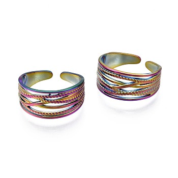 304 Stainless Steel Chunky Wide Cuff Ring, Rainbow Color Open Ring for Women, US Size 9 1/2(19.3mm)