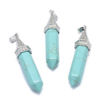 Synthetic Turquoise Pointed Pendants, with Alloy Findings, Bullet, Platinum, 61x14.5x12.5mm, Hole: 3.5x
7.5mm