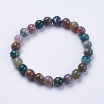 Natural Indian Agate Beaded Stretch Bracelets, Round, 2 inch(52mm)