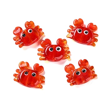 Handmade Lampwork Beads, Crab, 17~18.5x23~24.5x7~8.5mm, Hole: 2mm