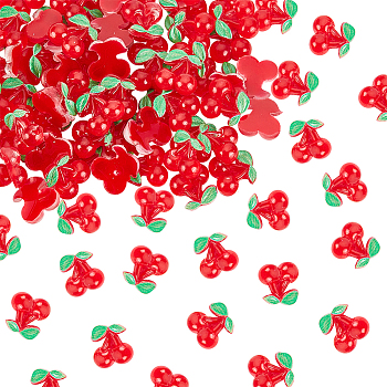 Cherry Resin Cabochons, Nail Art Decoration Accessories, Red, 9x9x3.5mm, 100pcs/box
