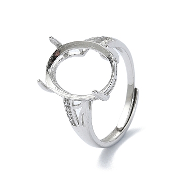 Adjustable 925 Sterling Silver Ring Components, with Cubic Zirconia, Real Platinum Plated, 2~5mm, Inner Diameter: 18.4mm