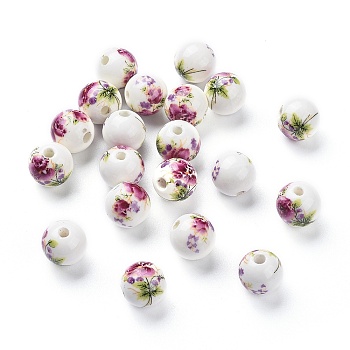Handmade Porcelain Beads, Round, Purple, about 12mm in diameter, hole: 2.5mm