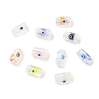 Transparent Glass Beads, with Enamel, Rectangle with Evil Eye Pattern, Mixed Color, 12.5x8x7mm, Hole: 1.5mm