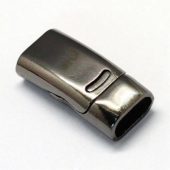 Alloy Magnetic Clasps with Glue-in Ends, Rectangle, Gunmetal, 26x12.5x7mm, Half Hole: 5x10mm