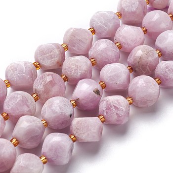 Natural Kunzite Beads Strands, with Seed Beads, Six Sided Celestial Dice, 11~12x11~12x11~12mm, Hole: 0.5mm, about 30pcs/strand, 15.94''(40.5cm)