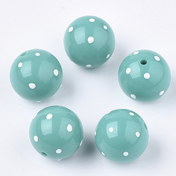 Acrylic Beads, Round with Spot, Medium Turquoise, 16x15mm, Hole: 2.5mm