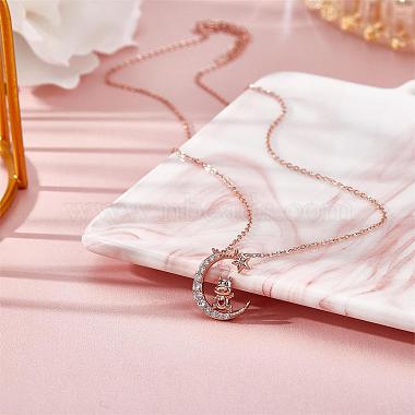 Chinese Zodiac Necklace Ox Necklace 925 Sterling Silver Rose Gold Cattle on the Moon Pendant Charm Necklace Zircon Moon and Star Necklace Cute Animal Jewelry Gifts for Women(JN1090B)-4