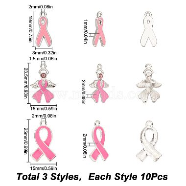 Sunnyclue 30 pcs 3 style octobre cancer du sein rose sensibilisation ruban alliage émail pendentifs(ENAM-SC0003-32)-2