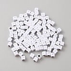 Opaque Acrylic Beads, White Cube with Silver Letter, Letter.A, 6x6x6mm, Hole: 3.5mm, about 7000pcs/1000g(SACR-TAC0001-05A)