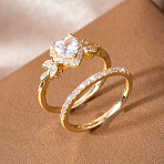 Alloy Micro Pave Cubic Zirconia Finger Rings Sets for Women, Heart, Stackable Rings, Golden, US Size 8(18.1mm)(FS-WGC007F-03)