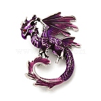 Dragon Enamel Pin Brooches, Antique Silver Alloy Rhinestone Badge for Backpack Clothes, Purple, 56x41x17mm, Hole: 5x3.5mm(X1-JEWB-F027-03)