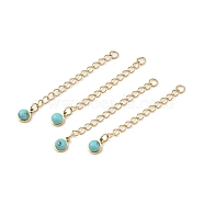 Ion Plating(IP) 316 Surgical Stainless Steel Curb Chain Extender with Synthetic Turquoise Round Charm, Golden, 53.5mm, Hole: 2.5mm(STAS-A097-01G-14)