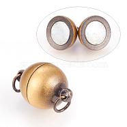 Brass Magnetic Clasps with Loops, Round, Brushed Antique Bronze, 19x11.5~12mm, Hole: 3~3.5mm(KK-K176-04AB)