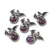 Natural Amethyst Dome Pendants, Gragon Charms, with Rack Plating Antique Silver Tone Alloy Findings, Cadmium Free & Lead Free, 44x46x9mm, Hole: 5.5x4mm(G-H281-04F)