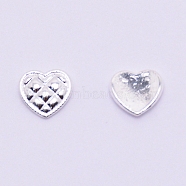 Alloy Cabochons, Nail Art Studs, Nail Art Decoration Accessories for Women, Heart with Grid, Silver, 5x5.5x1mm, 100pcs/bag(AJEW-WH0129-44B-S)